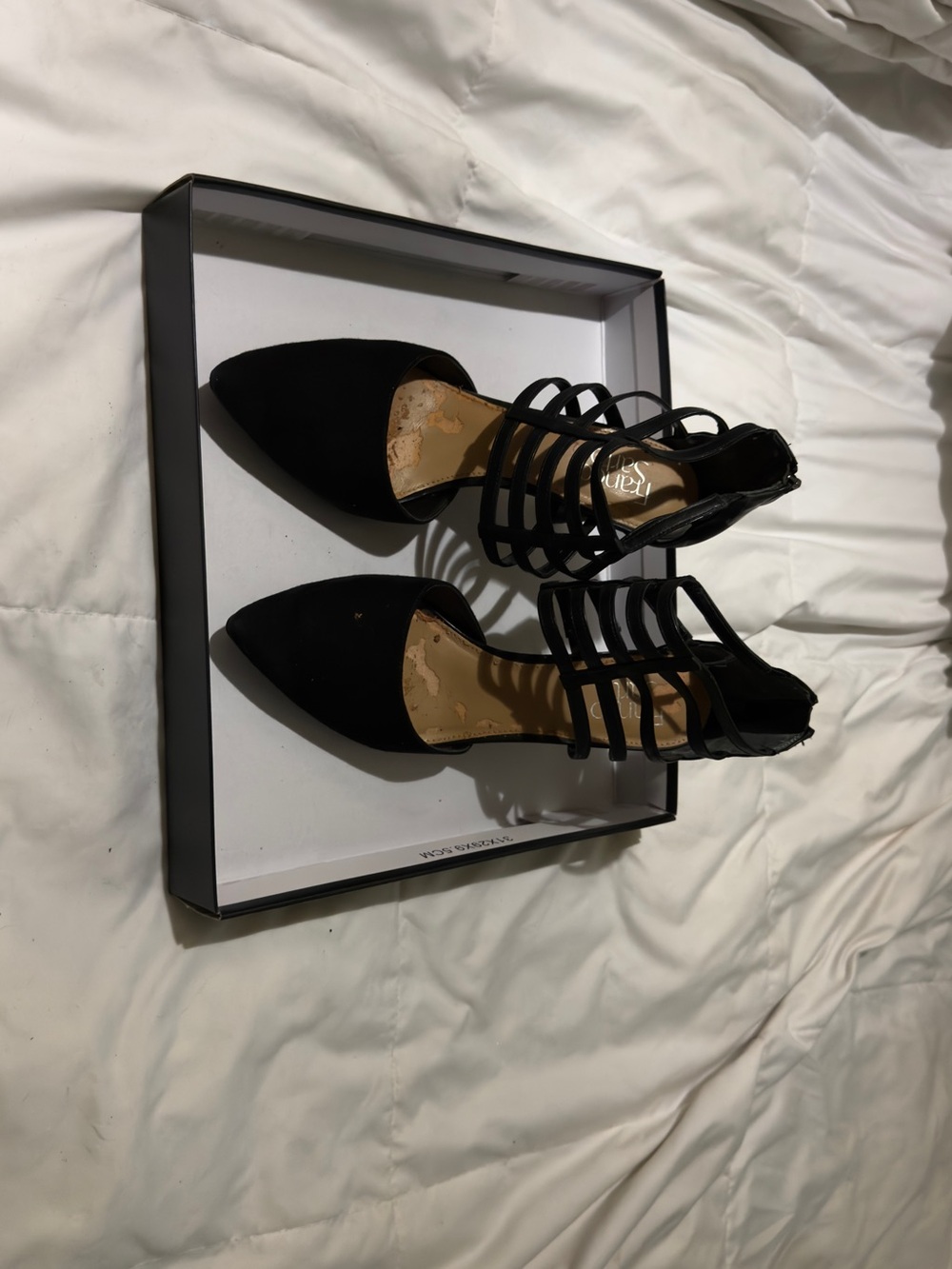 Franco Sarto Anniston Black Leather Strappy Pointed-Toe Heels